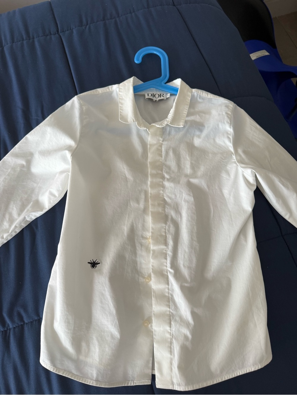 Dior White Kids' Button-Down Shirt with Black Embroidered Bee